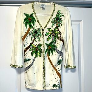 Just B Palm Trees Beaded Cardigan